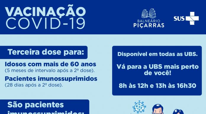 Balneário Piçarras aplica terceira dose de vacina contra a Covid-19 em idosos de 60 anos