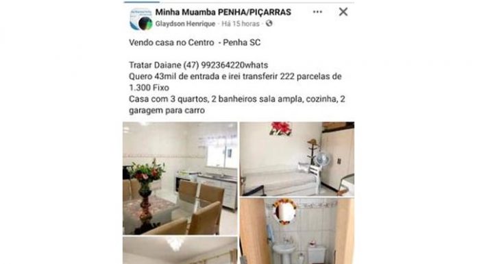 Golpistas anunciam venda falsa de casa no centro de Penha