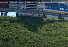 VÍDEO Ônibus escolar com estudantes de Itapema é atingido por carreta na BR-101