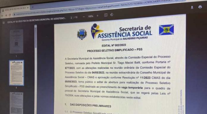 Assistência Social de Piçarras abre processo seletivo para cargo de salário de 5 mil reais