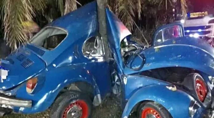 Fusca quase parte ao meio após se chocar gravemente contra árvore em SC