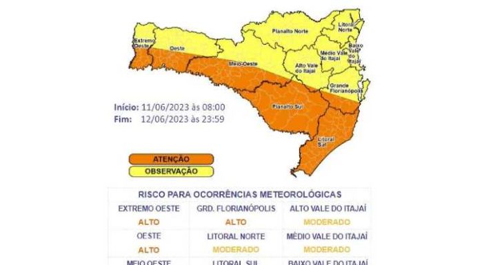 Defesa Civil alerta para chegada do frio intenso nesta segunda-feira em Santa Catarina