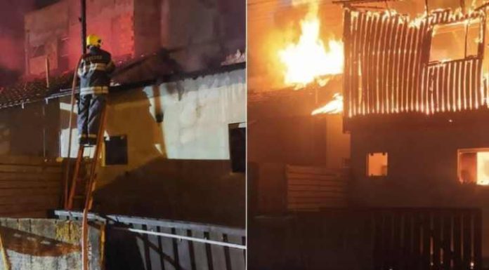 Incêndio de grandes proporções destrói kitinetes em Piçarras e mobiliza bombeiros