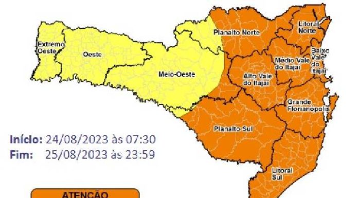 Temporais e chuva pontualmente intensa ao longo desta quinta (24) e sexta-feira (25)