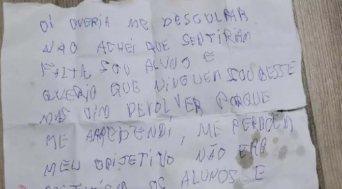Ladrão pede desculpas em carta e devolve itens furtados de escola em SC