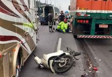 Colisão deixa motociclista embaixo da roda de carreta na BR-101