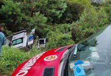 Ambulância capota, cai em ribanceira e cinco ficam feridos em SC
