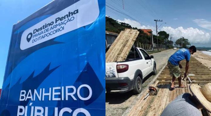 Penha instala banheiros públicos nas praias e deck da Praia da Saudade é revitalizado