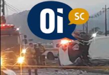 Carro sai da pista, bate em poste e condutora fica ferida em Itajaí
