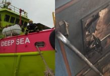 Barco pega fogo em Navegantes