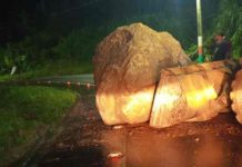 Chuva traz deslizamento de pedra gigante e falta de água em Camboriú e Itajaí