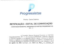 Edital de convocação da convenção municipal do Partido Progressistas de Penha