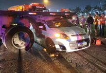 Mulher fica presa às ferragens em acidente na marginal leste de Itajaí