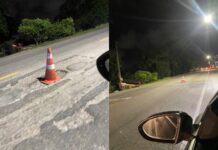 PERIGO NA PISTA Buraco na SC-414 obriga motoristas a invadirem pista contrária