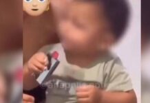 Mãe oferece cigarro eletrônico ao filho bebê e ri enquanto ele tosse