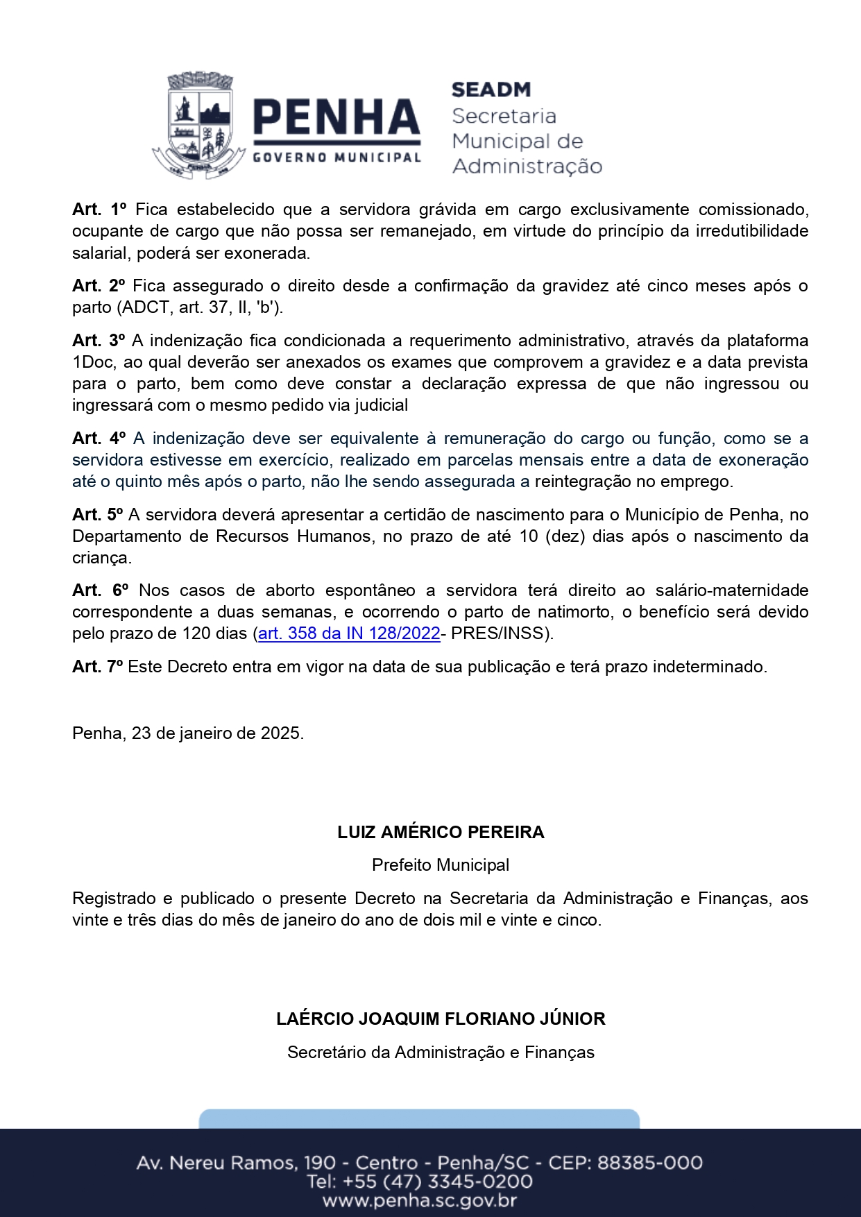 1737648863 decreto 4389 fixa critrios para exonerao de servidora grvida em cargo exclusivamente comissionado extrato 1 page 0003