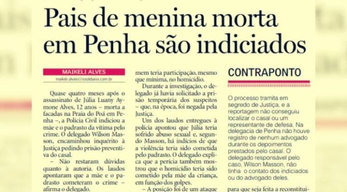 Crime brutal em Penha contra menina de 12 anos vai à juri popular