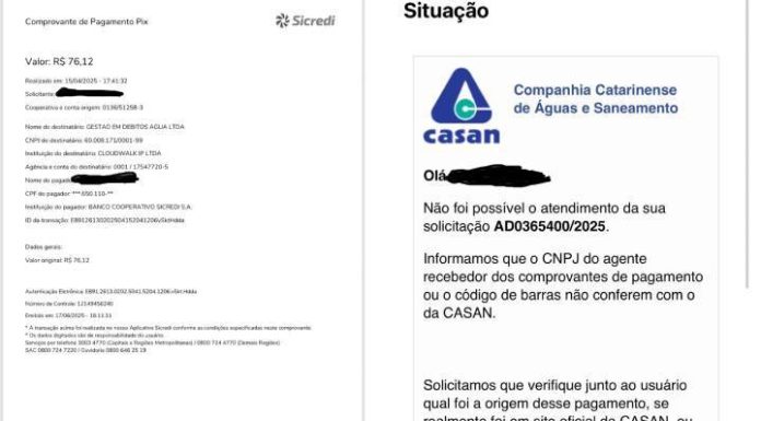 Mais uma moradora de Barra Velha cai no golpe da falsa fatura da Casan
