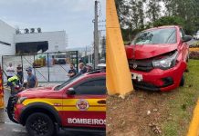 Motorista perde o controle e acerta poste em cheio no Centro de Camboriú