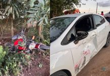 Duas pessoas ficam feridas em acidente entre carro e moto em Canelinha