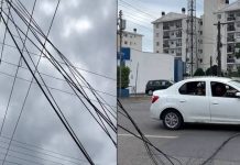 Caminhão arrasta fiação e causa caos no trânsito em Penha