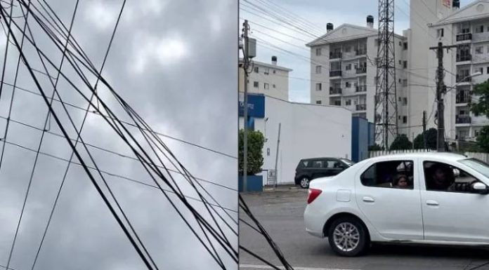 Caminhão arrasta fiação e causa caos no trânsito em Penha
