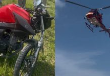 Motociclista se perde na curva e vai parar no meio do pasto em Penha