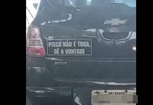 “PISCA NÃO É TOBA, DÊ A VONTADE” Vídeo mostra mensagem curiosa na traseira de veículo em Penha
