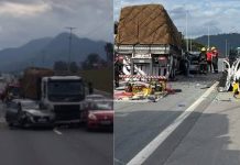 Acidente com sete carros e caminhão deixa feridos na BR-470 em Indaial neste domingo