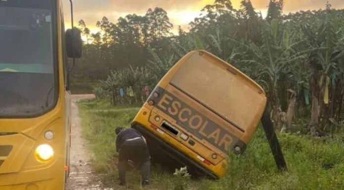 Motorista “barbeiro” de Barra Velha vai parar dentro da vala com ônibus escolar