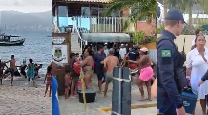 VIDEO ‘Cadeirada nas costas e bambuzada’: briga generalizada em praia de Porto Belo mobiliza GM