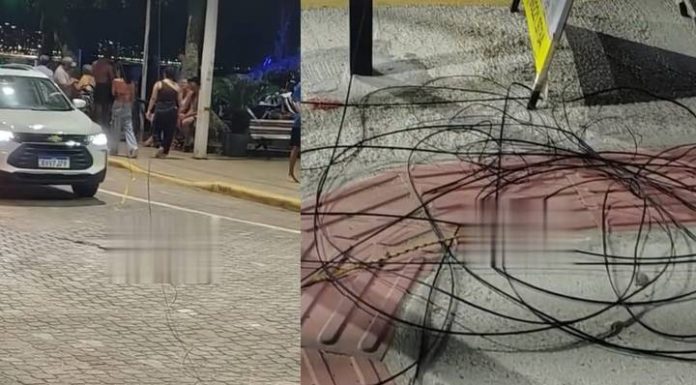 VIDEO Fios baixos na Beira-Mar de Balneário Piçarras colocam pedestres e turistas em risco