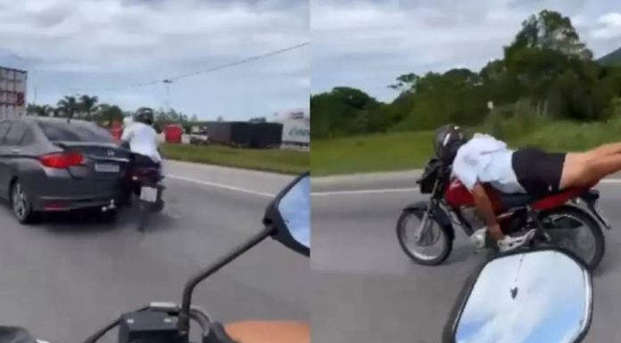 Motociclista sofre acidente após manobra perigosa na BR-101 em Porto Belo