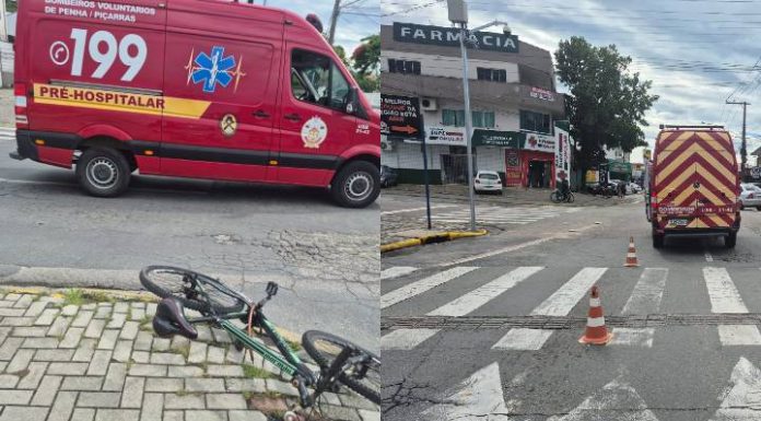 Idoso fica ferido após colisão entre carro e bicicleta em Penha