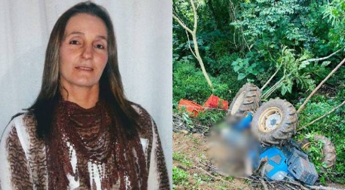 Trator capota em barranco e mata mulher no interior de SC