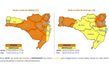 Proteção e Defesa Civil alerta para temporais com chuva intensa entre as tardes e noites de sábado (17) e domingo (18)