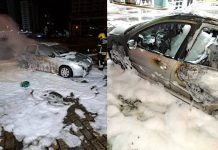 Carro pega fogo ao lado de posto de combustíveis na BR-101 em Itapema
