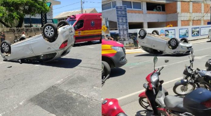 Capotamento após colisão assusta motoristas na Avenida Nereu Ramos em Balneário Piçarras
