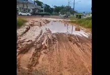 Motorista fica atolada na marginal da BR-101 em Balneário Piçarras e denuncia abandono