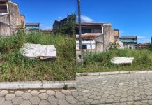 Morador de Piçarras perde a paciência com lixo jogado em terreno na Rua Brasília