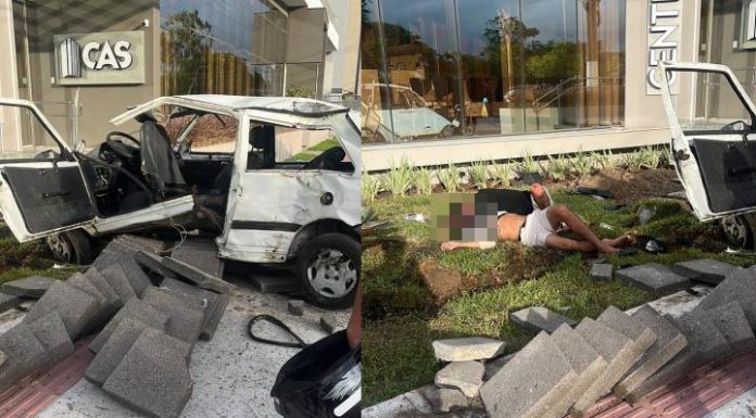 CARRO SOBE NA CALÇADA, ARRANCA COQUEIRO E MOTORISTA É ARREMESSADO EM BALNEÁRIO PIÇARRAS