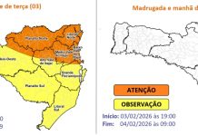 Proteção e Defesa Civil alerta para temporais com chuva intensa entre terça e quarta-feira (3 e 4)