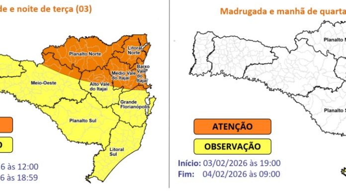 Proteção e Defesa Civil alerta para temporais com chuva intensa entre terça e quarta-feira (3 e 4)