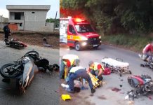Acidente brutal entre motos deixa dois feridos graves em Penha