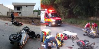 Acidente brutal entre motos deixa dois feridos graves em Penha