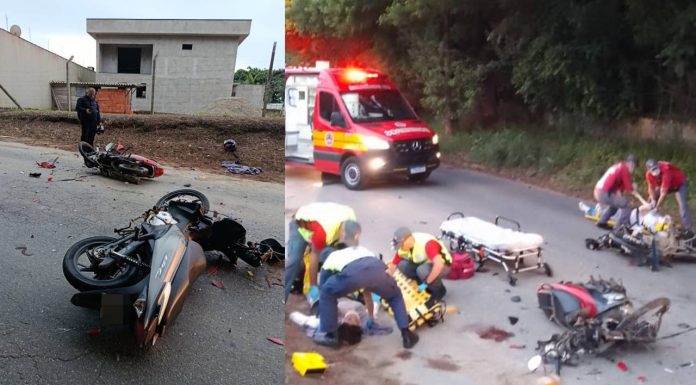 Acidente brutal entre motos deixa dois feridos graves em Penha