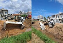 CAMINHÃO DA PREFEITURA CAPOTA E CAI EM VALA NO CENTRO DE CANELINHA