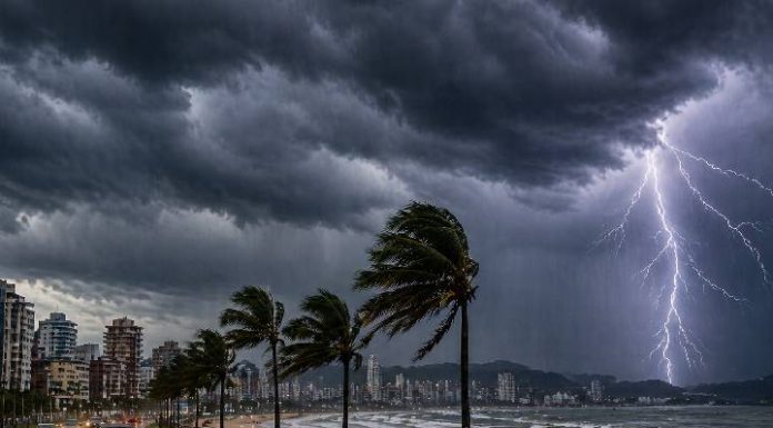 Frente fria provoca temporais em SC neste domingo e frio intenso chega na segunda