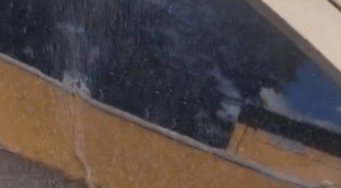 Carro tem vidro quebrado em Piçarras durante roçagem e motorista denuncia falta de sinalização em avenida