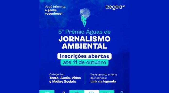 Inscrições abertas até outubro: Aegea SC promove 5º Prêmio Águas de Jornalismo Ambiental